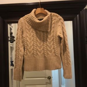 Camel color cowl neck sweater by Doncaster.